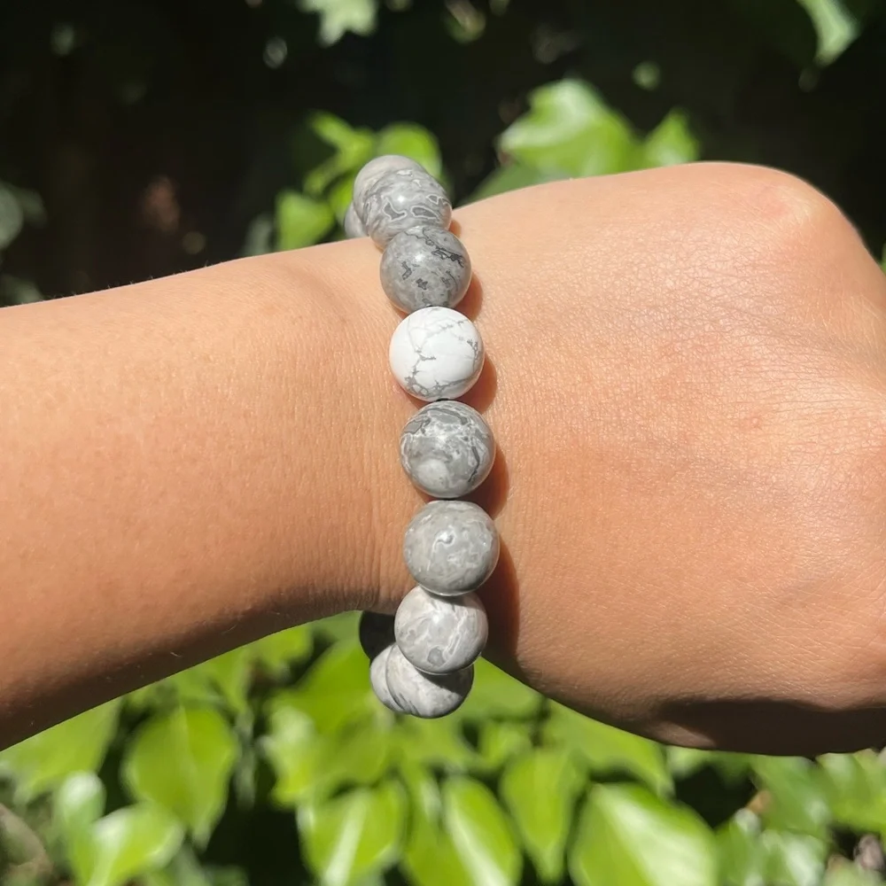 14mm Picasso jasper Howlite stretchable bracelet‎